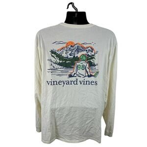 Vineyard Vines Hockey Nature Graphic Longsleeve Cream Size 2XB Big Back Graphic